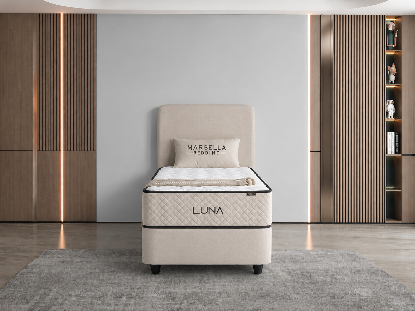 Baza bed set met Opbergruimte Luna Beige ( incl. matras ) 1-persoons